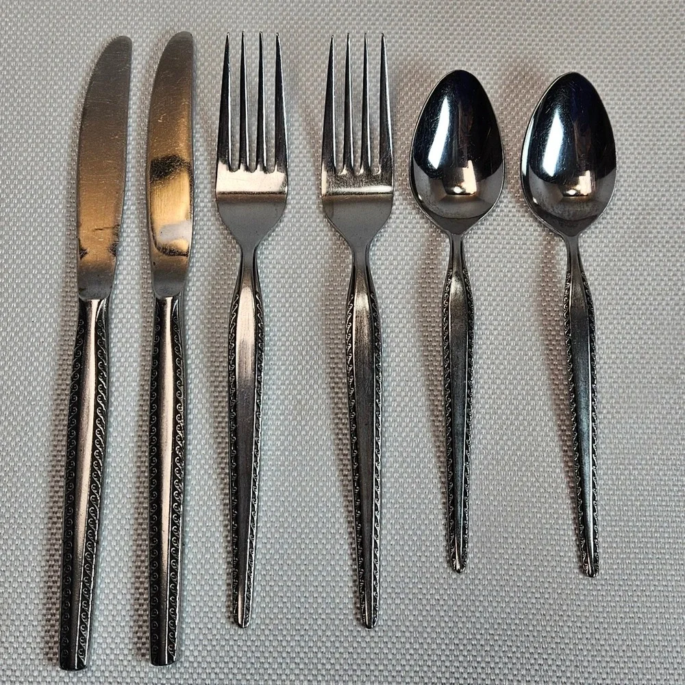 National Stainless Granada Flatware‎ Japan 6 Piece Set Knives Forks Spoons MCM
